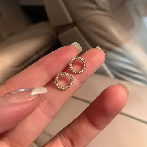 Fashion Minimalist Circle Stud Earrings with Crystal Cubic Zirconia for Women