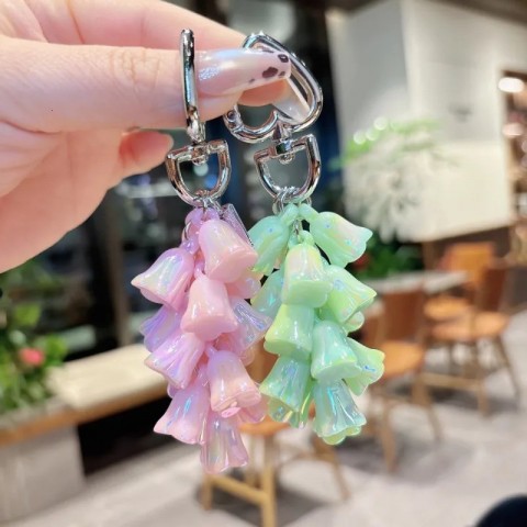 Colorful Lily Acrylic Keychain for Women - Charm Keyring with Crystal Pillar Design