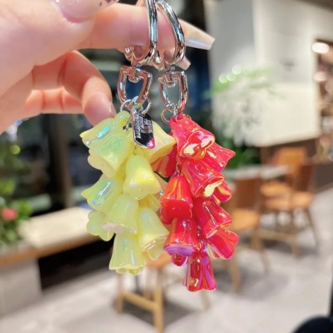 Colorful Lily Acrylic Keychain for Women - Charm Keyring with Crystal Pillar Design