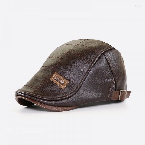 Men's Classic PU Leather Beret - Warm and Stylish Fashion Hat