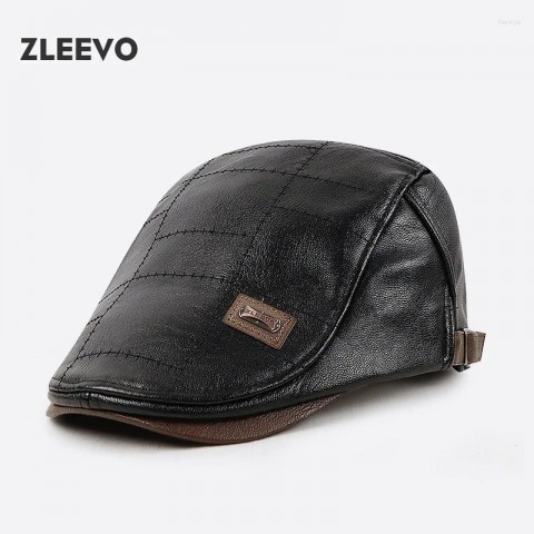 Men's Classic PU Leather Beret - Warm and Stylish Fashion Hat