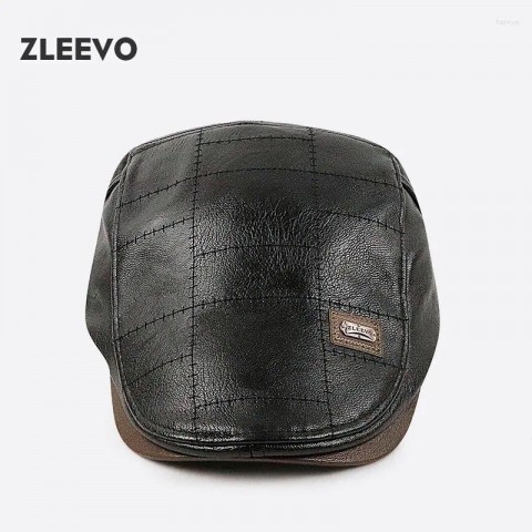 Men's Classic PU Leather Beret - Warm and Stylish Fashion Hat