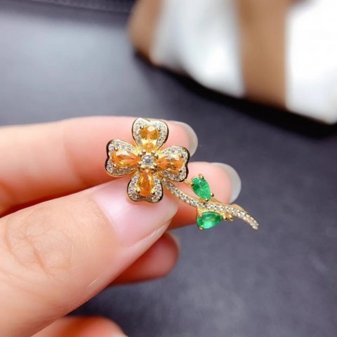 Natural Citrine Flower Brooch in Sterling Silver S925 for Women with Certificate from MeiBaPJ250122