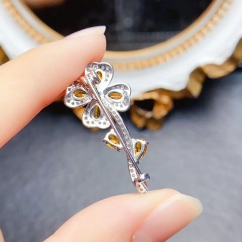 Natural Citrine Flower Brooch in Sterling Silver S925 for Women with Certificate from MeiBaPJ250122