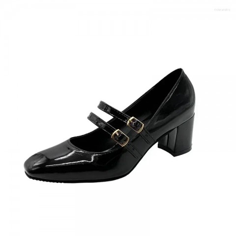 Comfortable 2025 Women's PU Patent Leather Square Toe Sandals