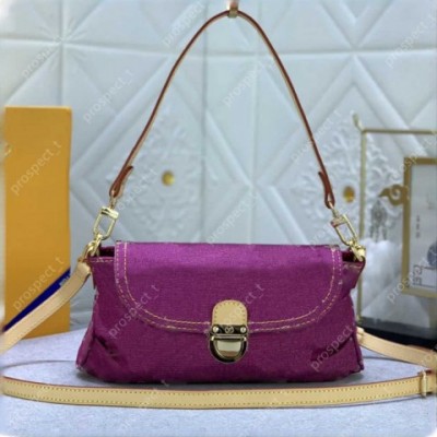Blue Denim Flower Shoulder Bag for Women - Minimalist Design with Zipper Closure