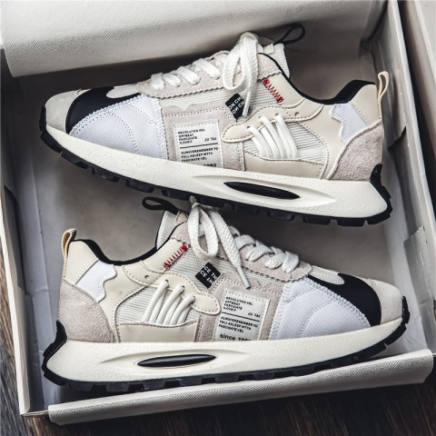 Free Shipping Unisex Thick Mesh Sneakers - Casual Lace-Up Outdoor Shoes Silver White Size 35-40
