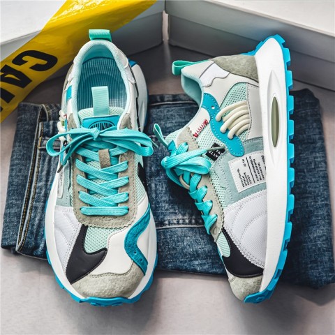 Free Shipping Unisex Thick Mesh Sneakers - Casual Lace-Up Outdoor Shoes Silver White Size 35-40