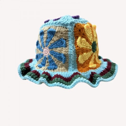 Handmade Crochet Bucket Hat - Stylish Autumn Winter Women's Flower Knit Bean Hat