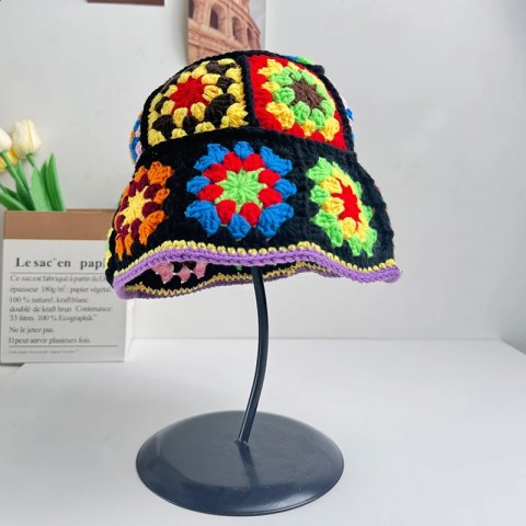 Handmade Crochet Bucket Hat - Stylish Autumn Winter Women's Flower Knit Bean Hat