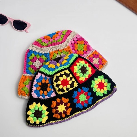Handmade Crochet Bucket Hat - Stylish Autumn Winter Women's Flower Knit Bean Hat