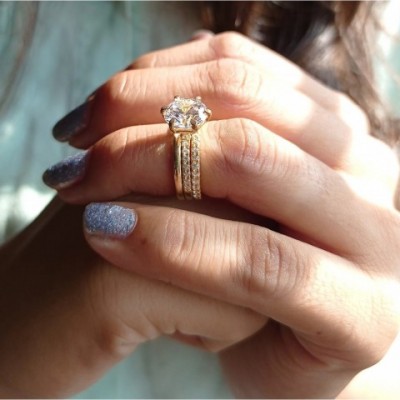 9.00MM Unisex Colorless Round Cut Moissanite Bridal Set, Sterling Silver with 18K Gold Plated