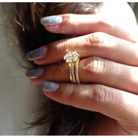 9.00MM Unisex Colorless Round Cut Moissanite Bridal Set, Sterling Silver with 18K Gold Plated