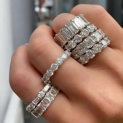 Eternity Couple Rings with Red Moonstone - Women's Classic White Gold Band