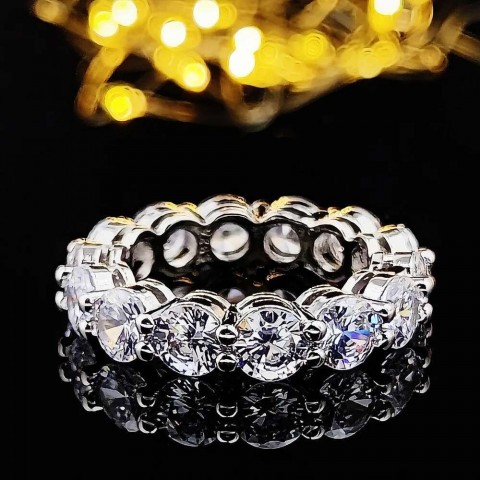 Eternity Couple Rings with Red Moonstone - Women's Classic White Gold Band
