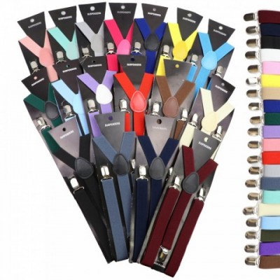 Elastic Leather Suspenders - Unisex Adjustable Straps in Army Green, Black, Blue, Red