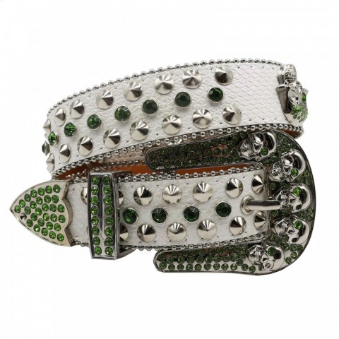 Leather Strap Sparkle Diamond Skull Belt for Men with Rhinestone Details