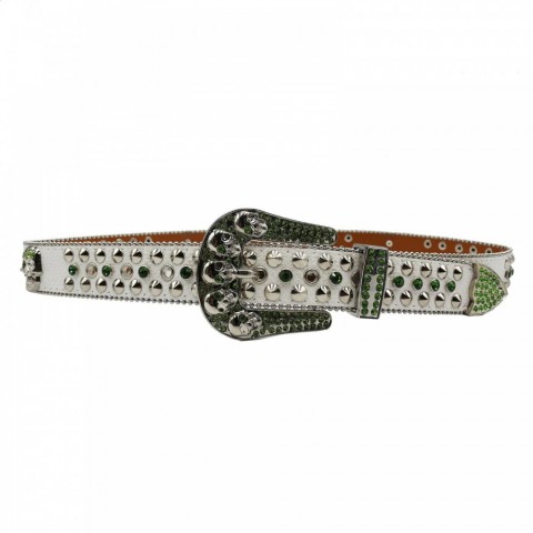 Leather Strap Sparkle Diamond Skull Belt for Men with Rhinestone Details