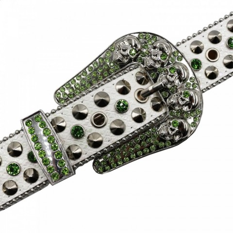 Leather Strap Sparkle Diamond Skull Belt for Men with Rhinestone Details
