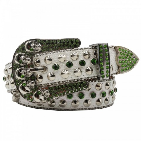 Leather Strap Sparkle Diamond Skull Belt for Men with Rhinestone Details
