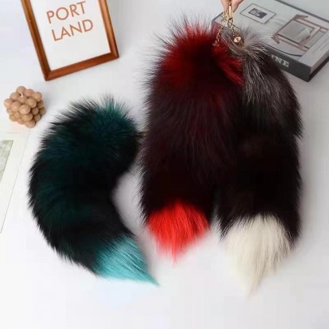 Genuine 40cm Fox Fur Tail Keychain for Unisex Cosplay