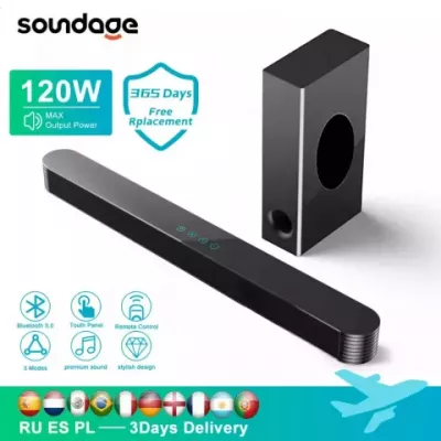 Bluetooth Soundbar 120W with Subwoofer for TV and Home Theater