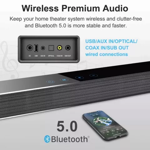 Bluetooth Soundbar 120W with Subwoofer for TV and Home Theater
