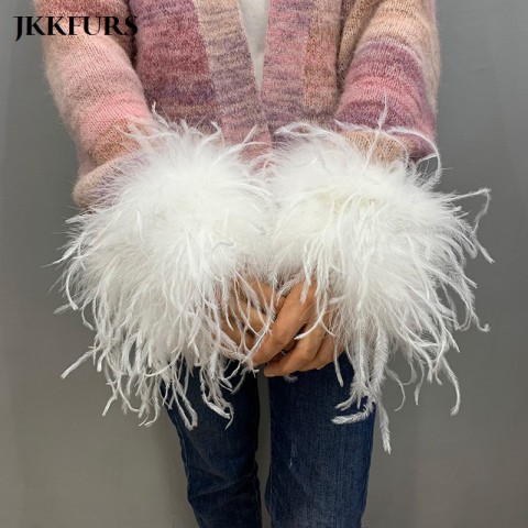 Women's Elegant Detachable Ostrich Feather Fur Cuffs - S4647