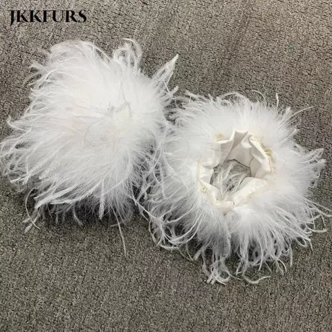 Women's Elegant Detachable Ostrich Feather Fur Cuffs - S4647