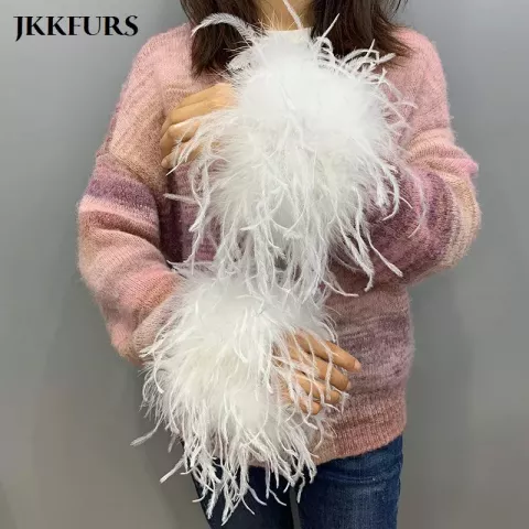Women's Elegant Detachable Ostrich Feather Fur Cuffs - S4647