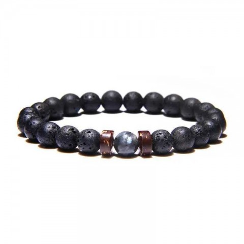 Natural Volcanic Lava Stone Beads Tibetan Buddha Bracelet for Men