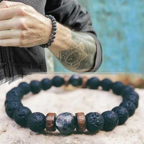Natural Volcanic Lava Stone Beads Tibetan Buddha Bracelet for Men