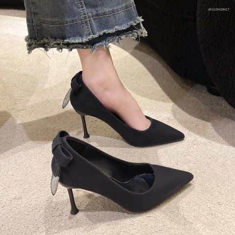 Elegant Back Bowtie Women's Satin Pumps for Wedding & Parties