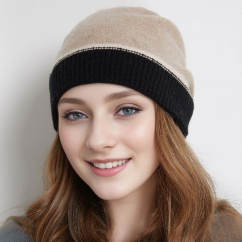 Qwen Warmth Women's Big Head Cashmere Beanie Hat with Ear Protection