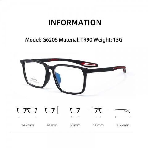 Optical Prescription Eyewear in Black Ultra Lightweight TR90 Unisex G6206
