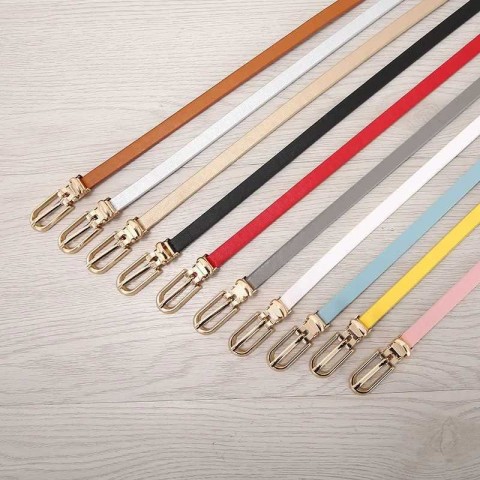 Fashionable Women's Black PU Leather Narrow Adjustable Belt with Golden Buckle Y250208