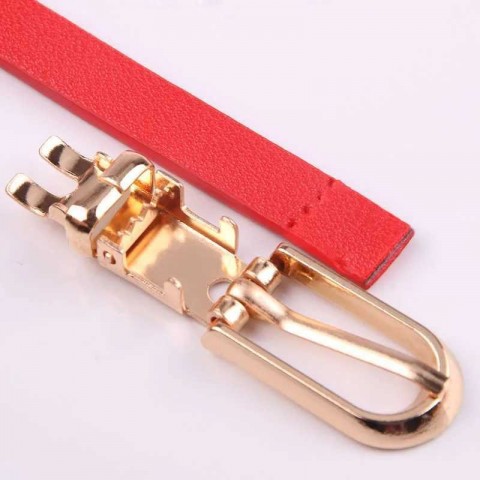 Fashionable Women's Black PU Leather Narrow Adjustable Belt with Golden Buckle Y250208