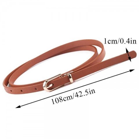 Fashionable Women's Black PU Leather Narrow Adjustable Belt with Golden Buckle Y250208