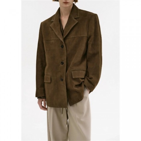 Retro Suede Loose Fit Women's Jacket Brown Autumn Winter