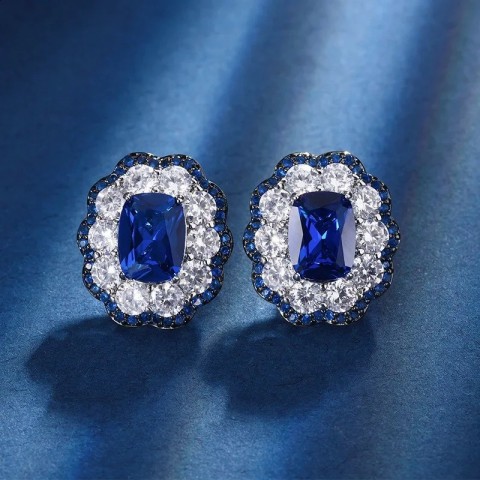 S925 Silver Plated 18K Gold Plated Platinum Wedding Jewelry Set with Blue Spinel for Women