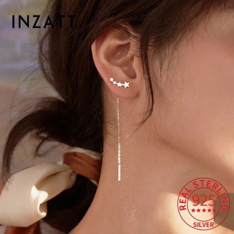 INZATT 925 Sterling Silver Zircon Star Tassel Earrings for Women's Fashion Party