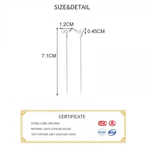 INZATT 925 Sterling Silver Zircon Star Tassel Earrings for Women's Fashion Party