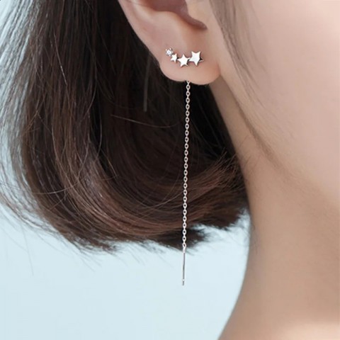INZATT 925 Sterling Silver Zircon Star Tassel Earrings for Women's Fashion Party