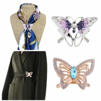 Luxury Women's Versatile Silk Scarf Buckle with Creative Rhinestone Butterfly Brooch 250227