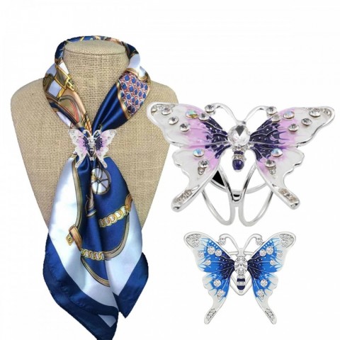 Luxury Women's Versatile Silk Scarf Buckle with Creative Rhinestone Butterfly Brooch 250227