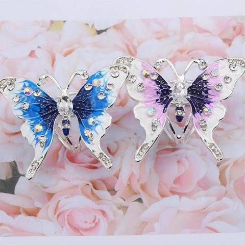 Luxury Women's Versatile Silk Scarf Buckle with Creative Rhinestone Butterfly Brooch 250227