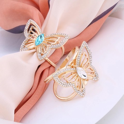 Luxury Women's Versatile Silk Scarf Buckle with Creative Rhinestone Butterfly Brooch 250227