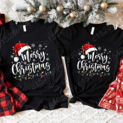 Merry Christmas Men's Lightweight T-Shirts with Red Santa Hat Design