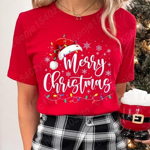 Merry Christmas Men's Lightweight T-Shirts with Red Santa Hat Design
