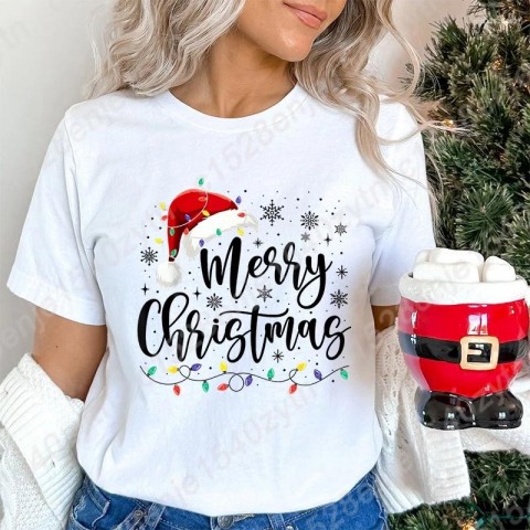 Merry Christmas Men's Lightweight T-Shirts with Red Santa Hat Design
